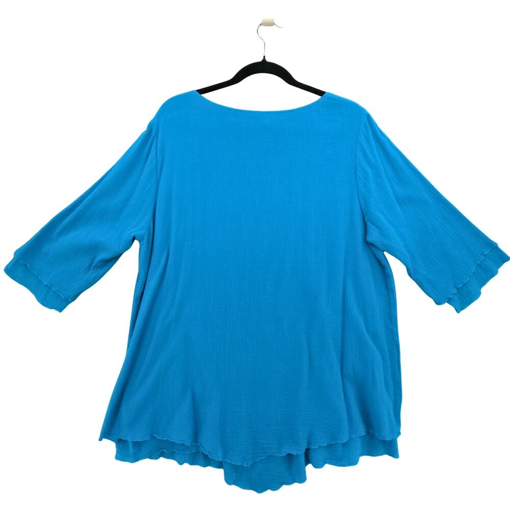 Soft Surroundings Top Womens Large Blue Gauze Layered Coastal Boho Lagenlook